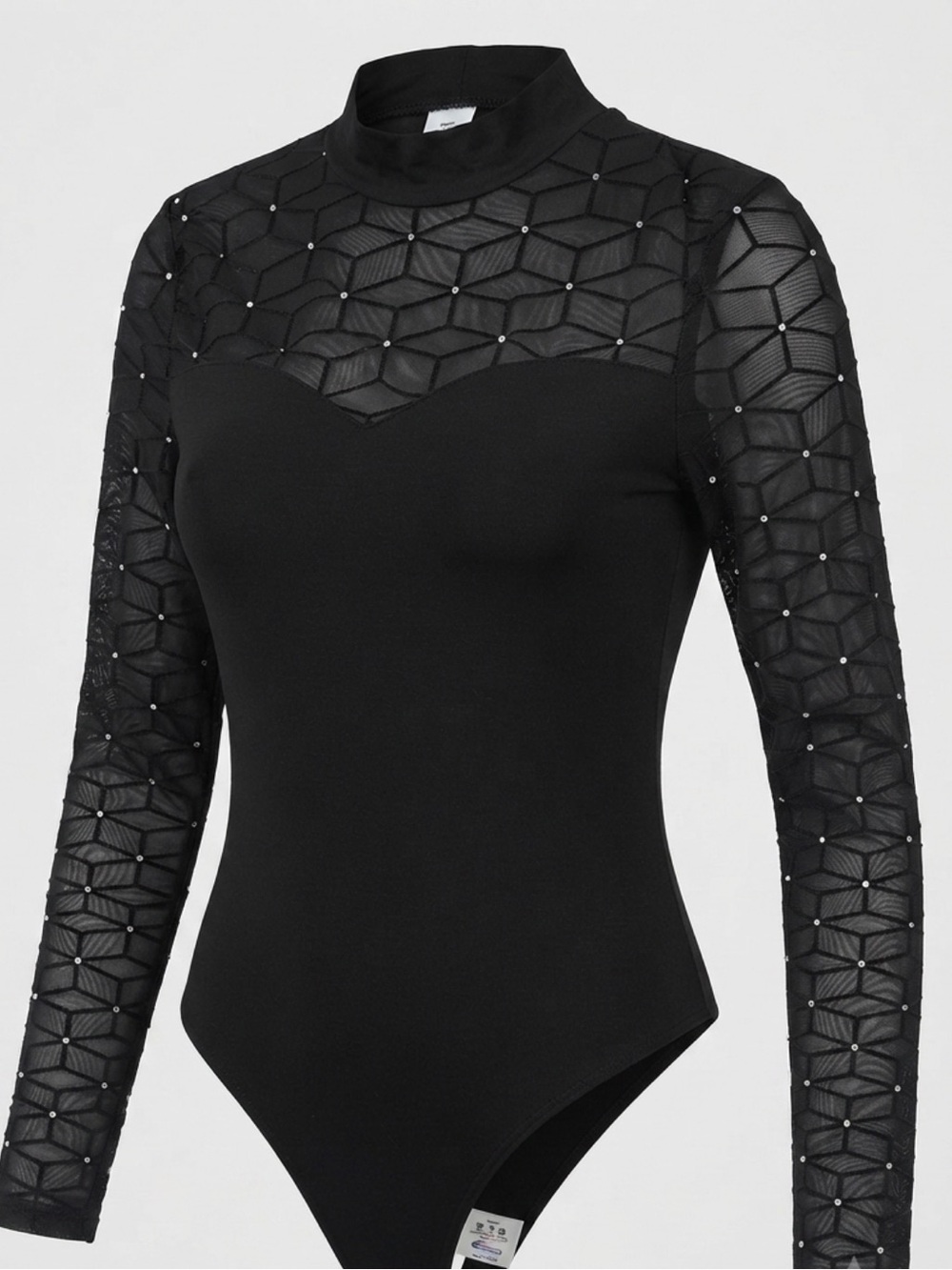 Black Sheer Mesh Long-Sleeve Bodysuit
